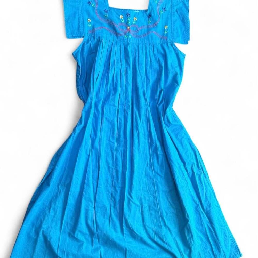 La Cera Vintage Embroidered Cotton Dress Blue Size M Style 2105 New Tags